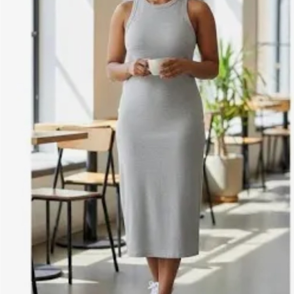 SPANX AIR ESSENTIAL SIDE STRIPE MIDI DRESS HEATHER GREY 2X NWT